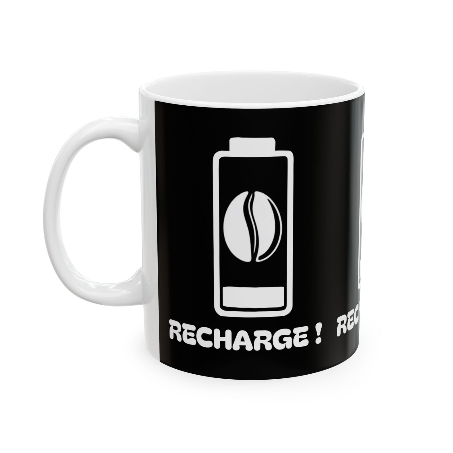 Recharge ! Black & White Ceramic Mug, (11oz, 15oz)